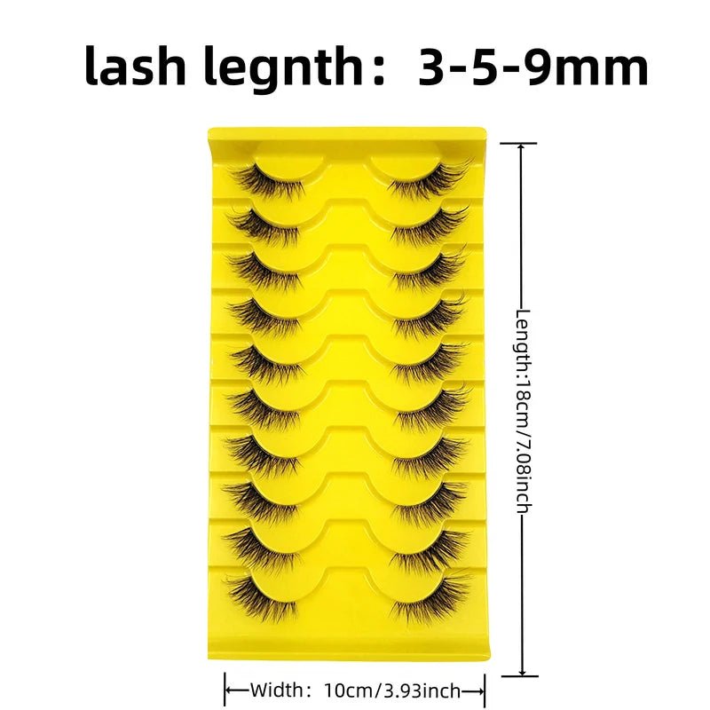 10 Pairs Wispy Cat Eye Faux Lashes — Natural Fluffy Volume for Everyday Glam - Mzunye