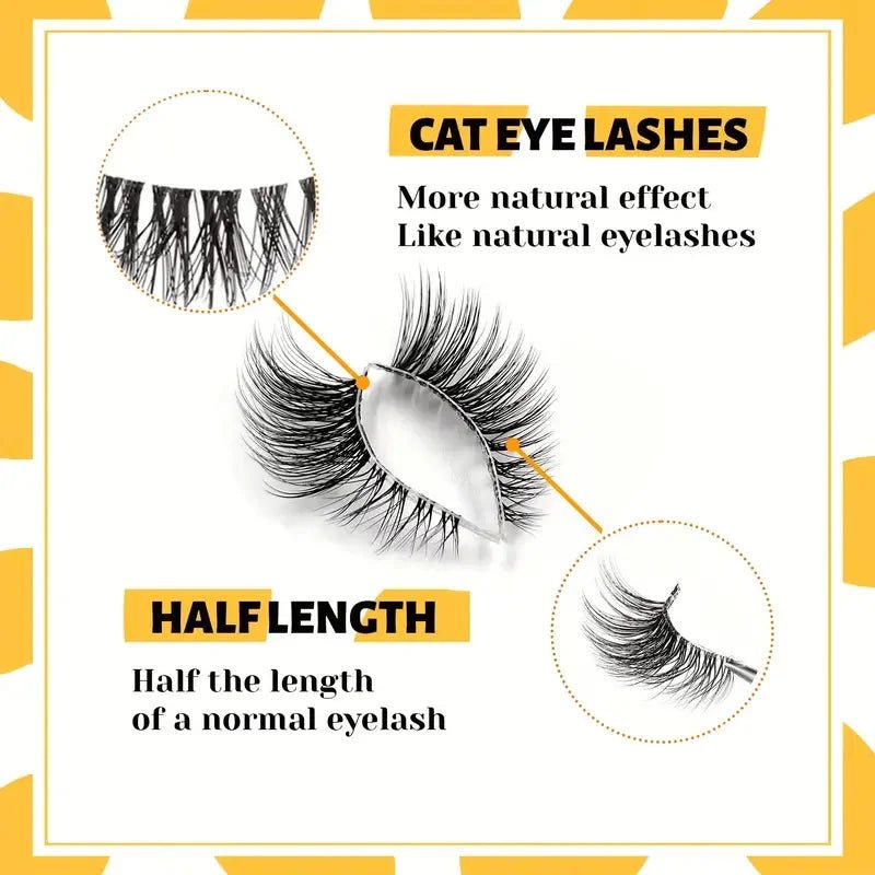 10 Pairs Wispy Cat Eye Faux Lashes — Natural Fluffy Volume for Everyday Glam - Mzunye