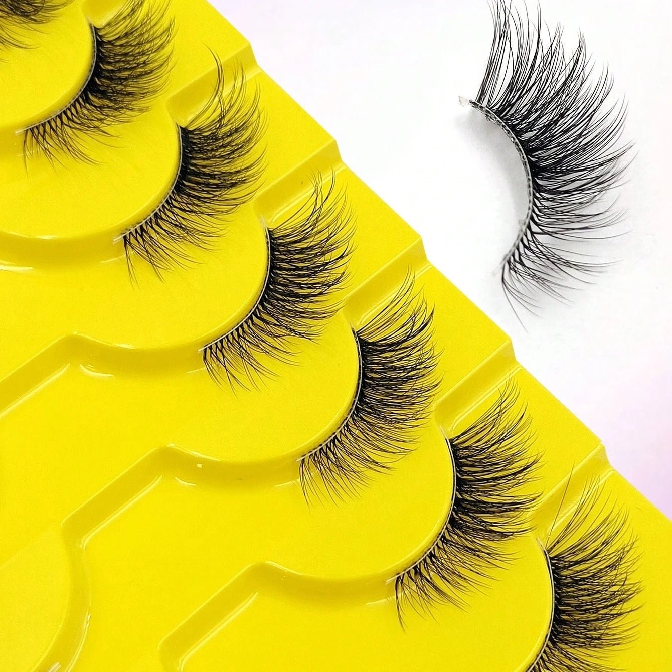 10 Pairs Wispy Cat Eye Faux Lashes — Natural Fluffy Volume for Everyday Glam - Mzunye