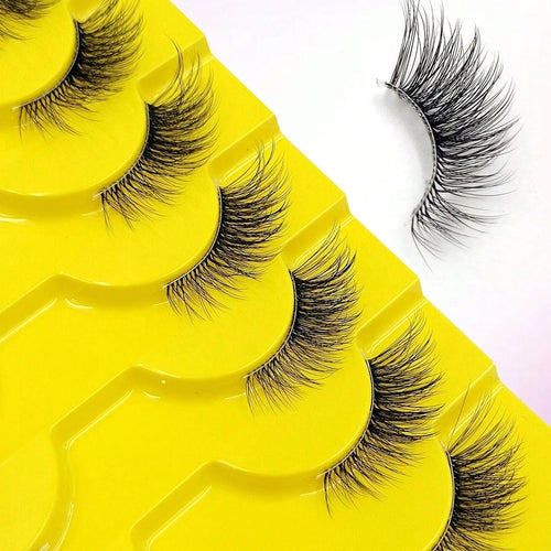 10 Pairs Wispy Cat Eye Faux Lashes — Natural Fluffy Volume for Everyday Glam - Mzunye
