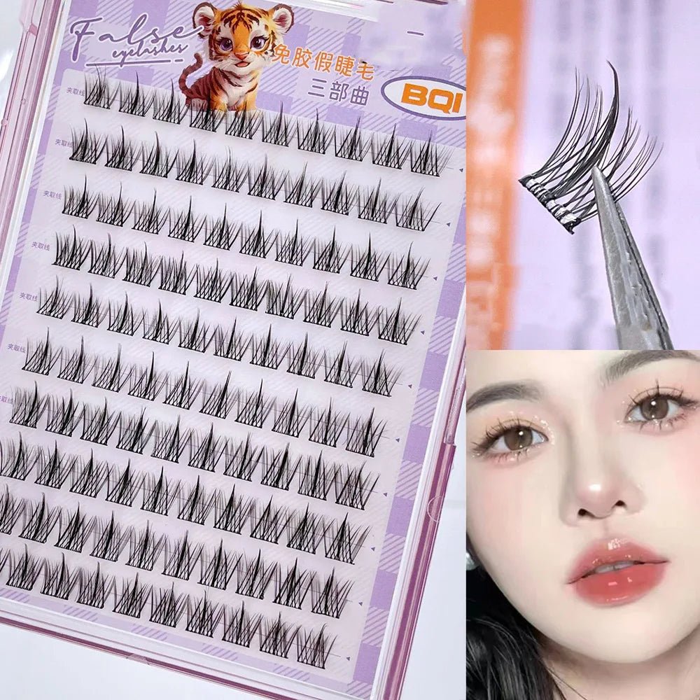 10 - Row Self - Adhesive Lash Clusters — Glue - Free C - Curl, 10–12mm Natural Volume - Mzunye