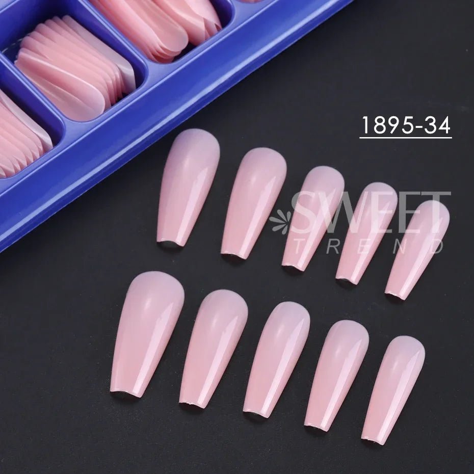 100pcs Coffin Press - On Nails — Long Full Cover Acrylic Nail Tips in Blush Pink & Clear - Mzunye