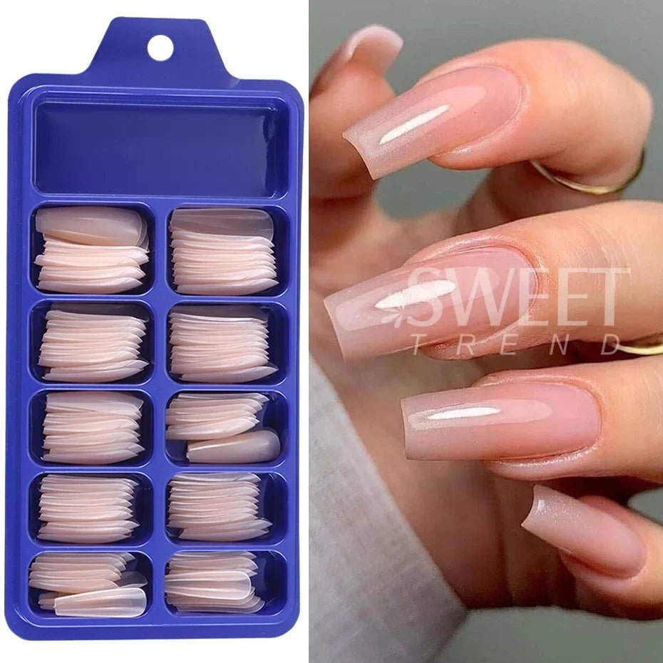 100pcs Coffin Press - On Nails — Long Full Cover Acrylic Nail Tips in Blush Pink & Clear - Mzunye