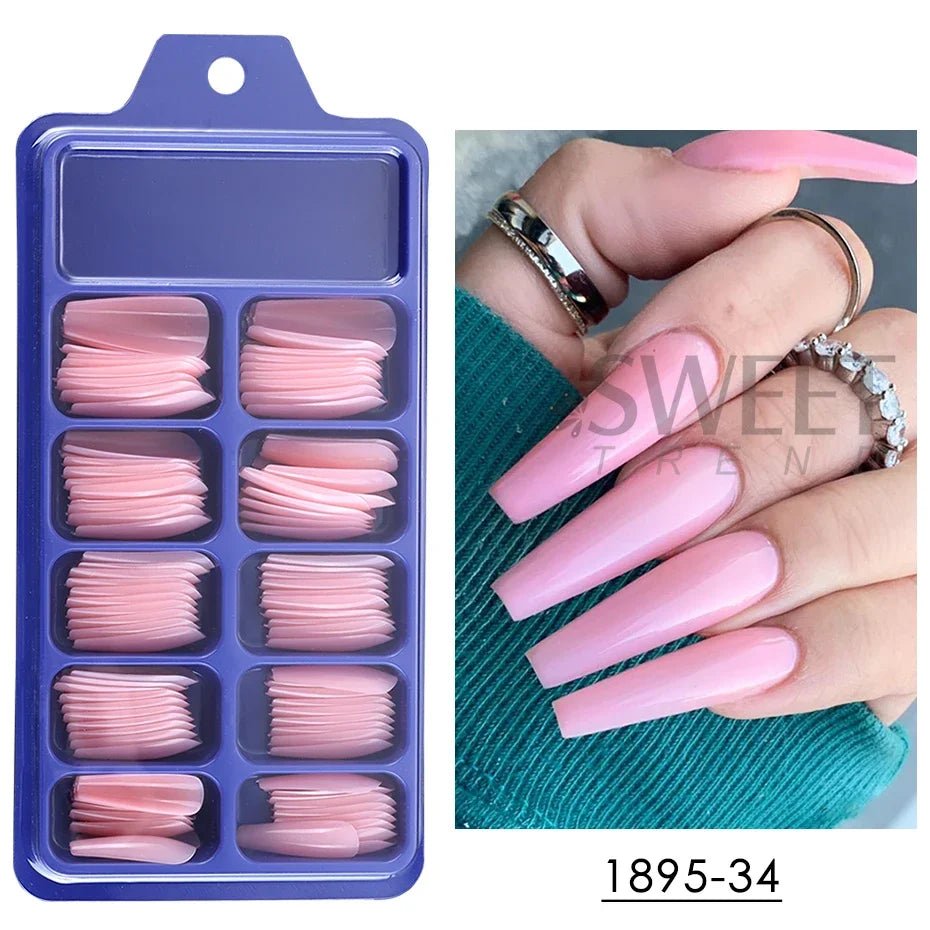 100pcs Coffin Press - On Nails — Long Full Cover Acrylic Nail Tips in Blush Pink & Clear - Mzunye