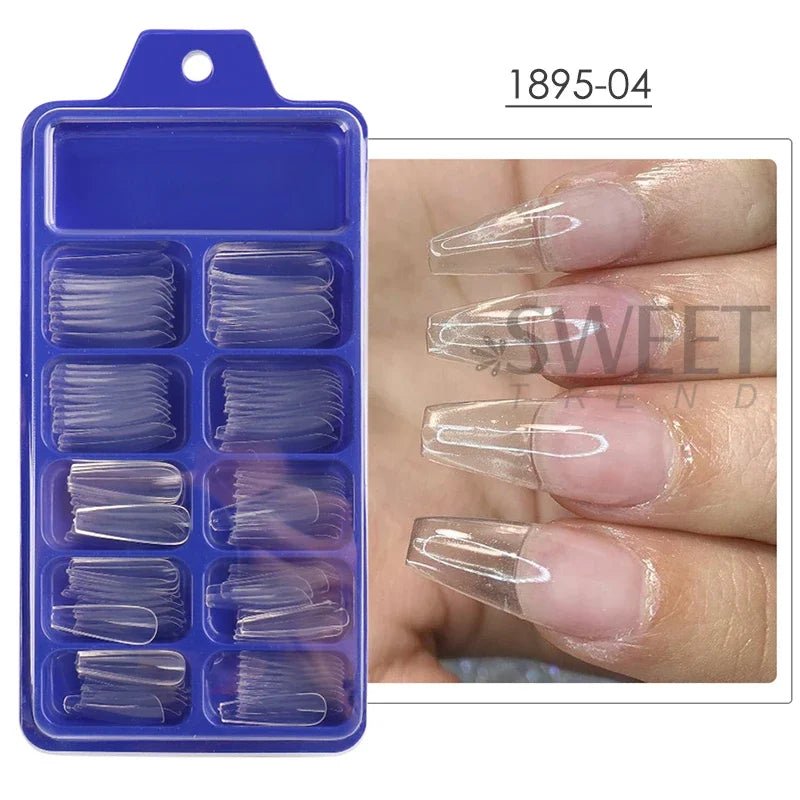 100pcs Coffin Press - On Nails — Long Full Cover Acrylic Nail Tips in Blush Pink & Clear - Mzunye