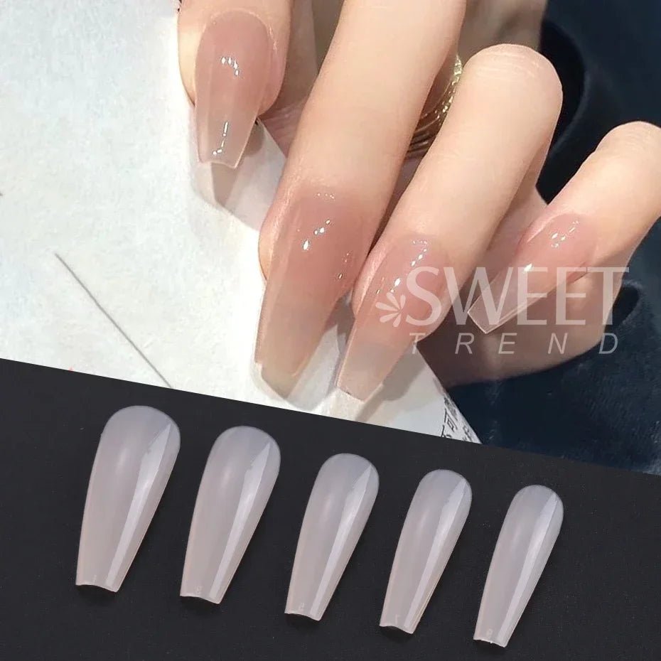 100pcs Coffin Press - On Nails — Long Full Cover Acrylic Nail Tips in Blush Pink & Clear - Mzunye