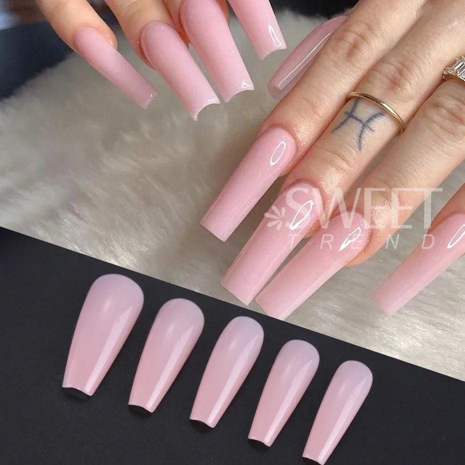 100pcs Coffin Press - On Nails — Long Full Cover Acrylic Nail Tips in Blush Pink & Clear - Mzunye