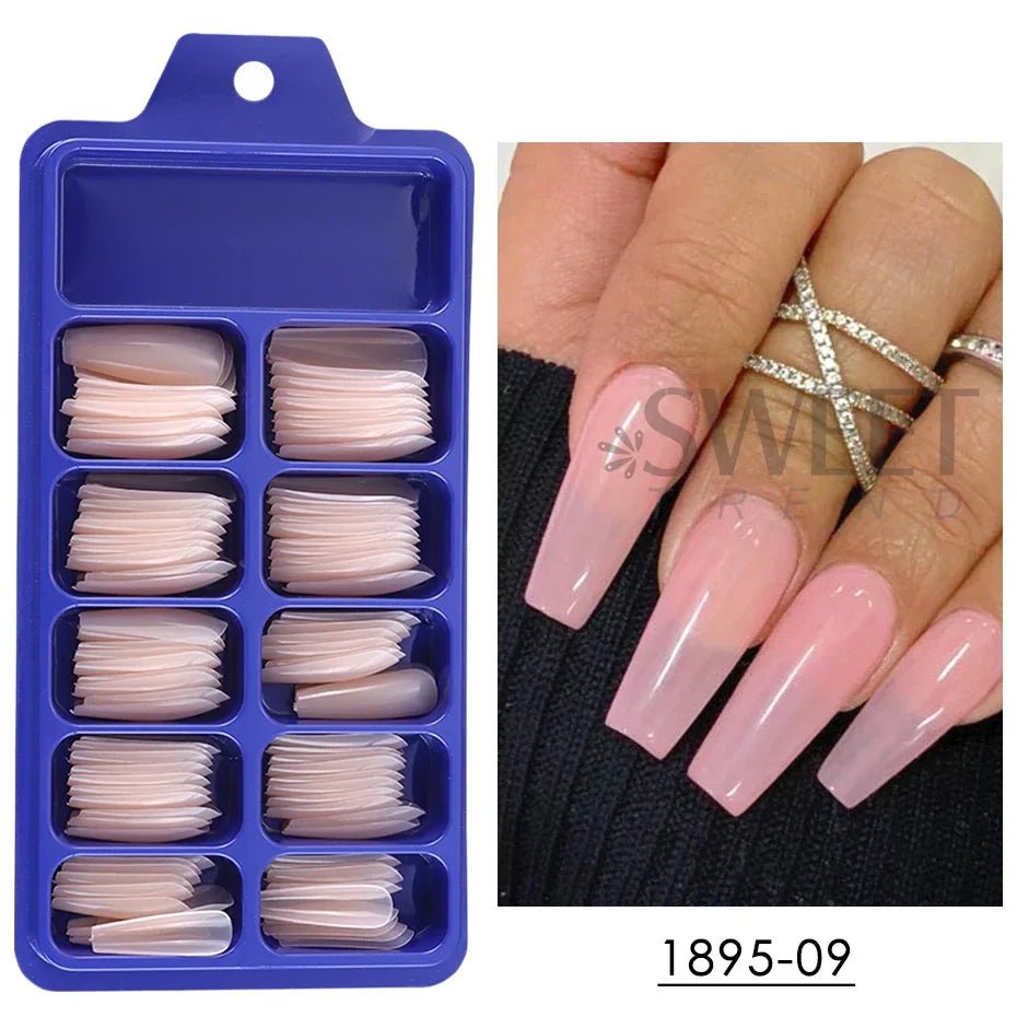 100pcs Coffin Press - On Nails — Long Full Cover Acrylic Nail Tips in Blush Pink & Clear - Mzunye