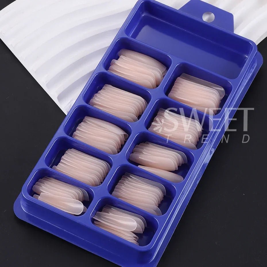 100pcs Coffin Press - On Nails — Long Full Cover Acrylic Nail Tips in Blush Pink & Clear - Mzunye