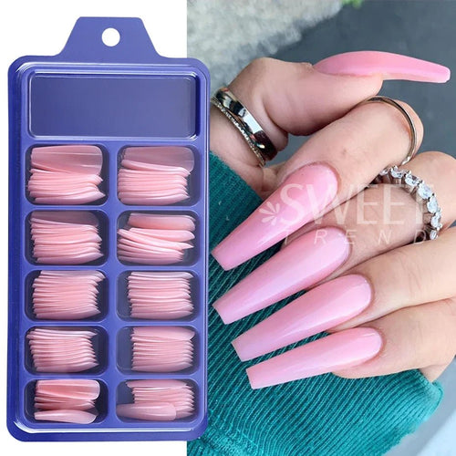 100pcs Coffin Press - On Nails — Long Full Cover Acrylic Nail Tips in Blush Pink & Clear - Mzunye
