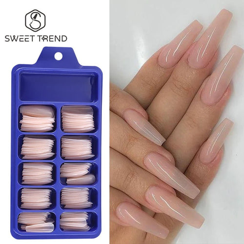 100pcs Coffin Press - On Nails — Long Full Cover Acrylic Nail Tips in Blush Pink & Clear - Mzunye