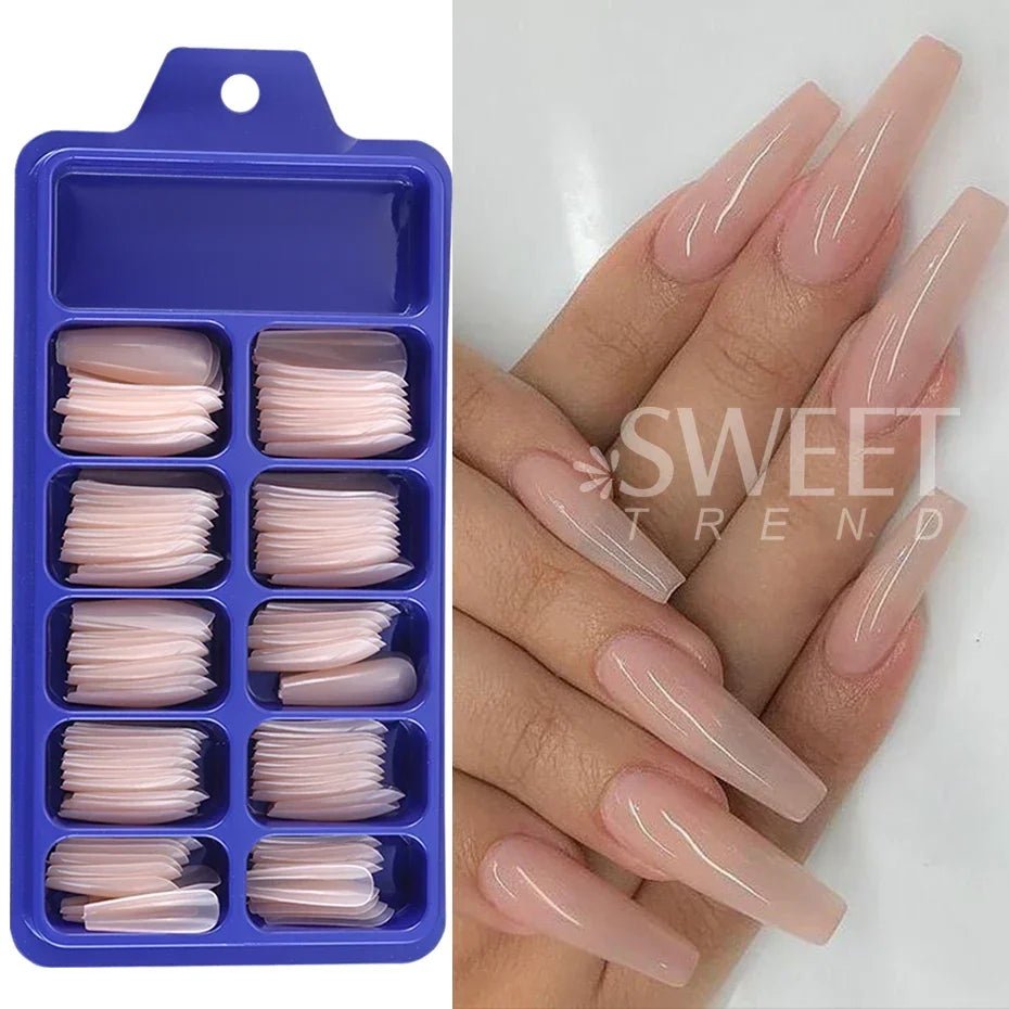 100pcs Coffin Press - On Nails — Long Full Cover Acrylic Nail Tips in Blush Pink & Clear - Mzunye