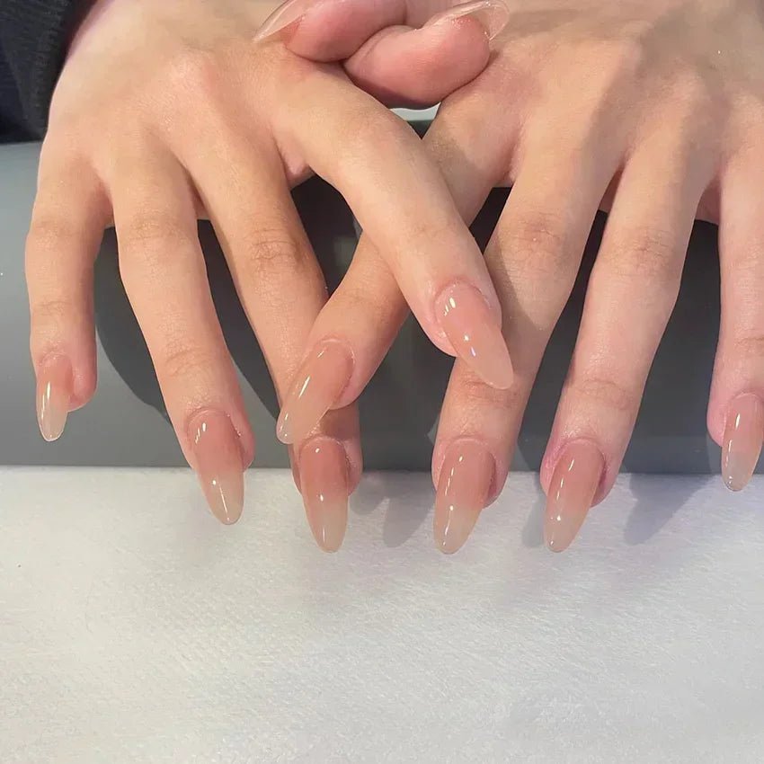 10pcs Handmade Natural Almond Press - On Nails — Crystal Clear Gradient French Full Cover Tips - Mzunye