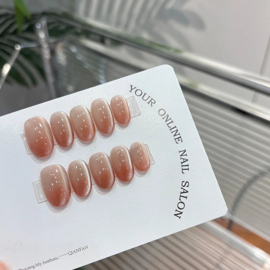 10pcs Handmade Natural Almond Press - On Nails — Crystal Clear Gradient French Full Cover Tips - Mzunye