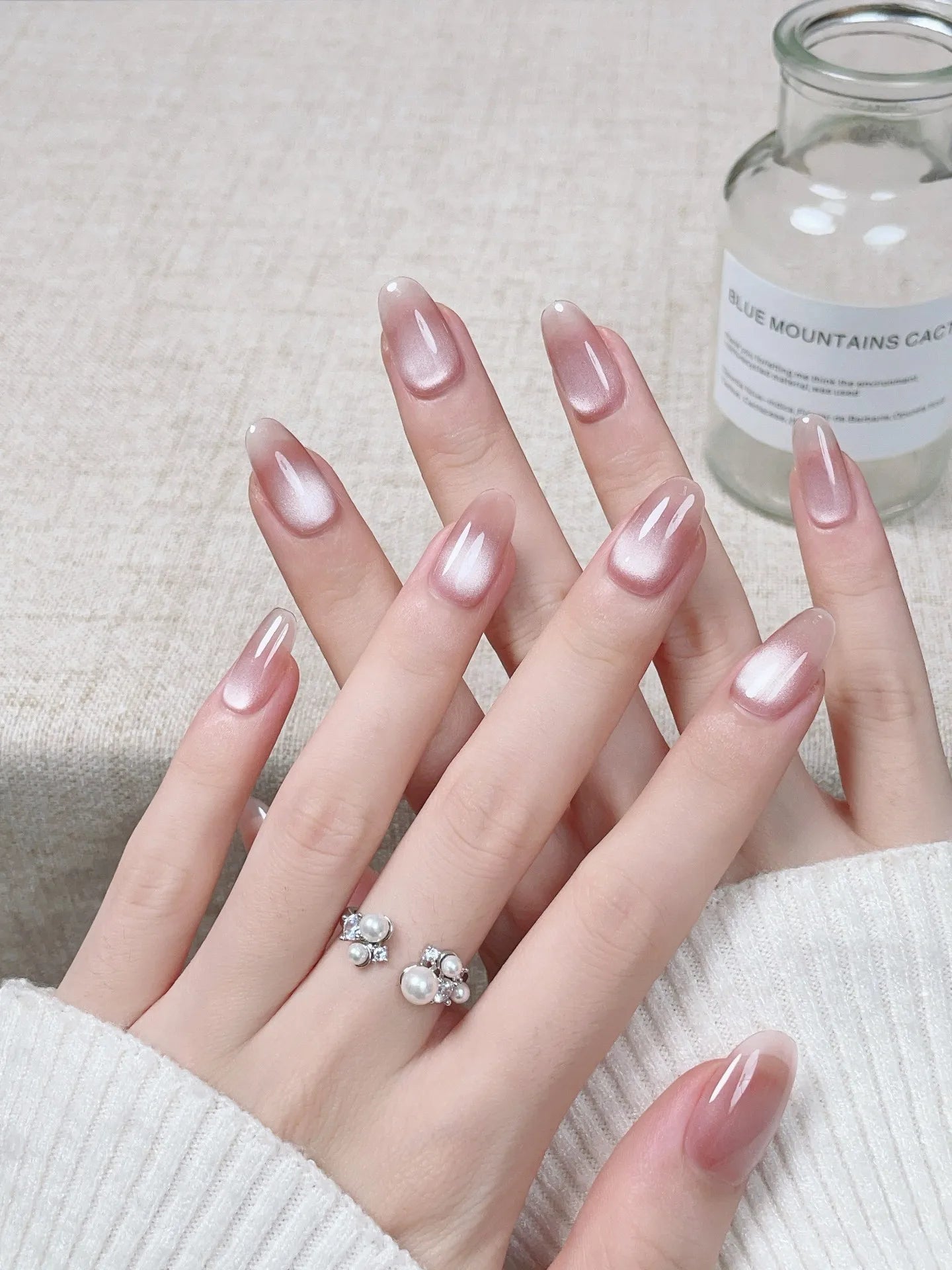 10pcs Handmade Natural Almond Press - On Nails — Crystal Clear Gradient French Full Cover Tips - Mzunye
