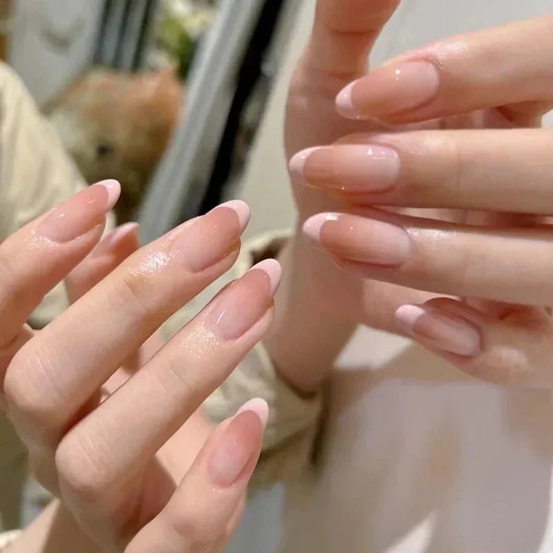 10pcs Handmade Natural Almond Press - On Nails — Crystal Clear Gradient French Full Cover Tips - Mzunye
