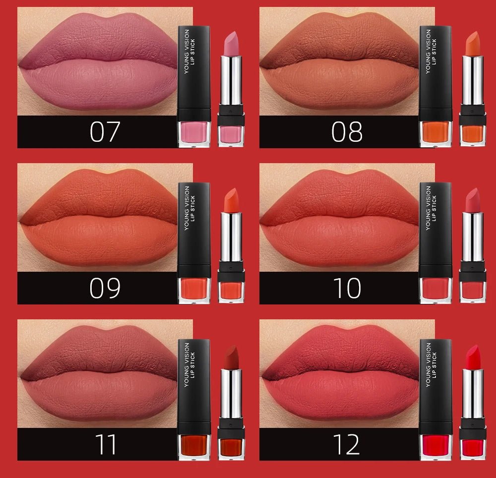 12 Color Velvet Matte Lipstick — Long - Lasting Waterproof Non - Transfer Natural Lipstick for Women - Mzunye