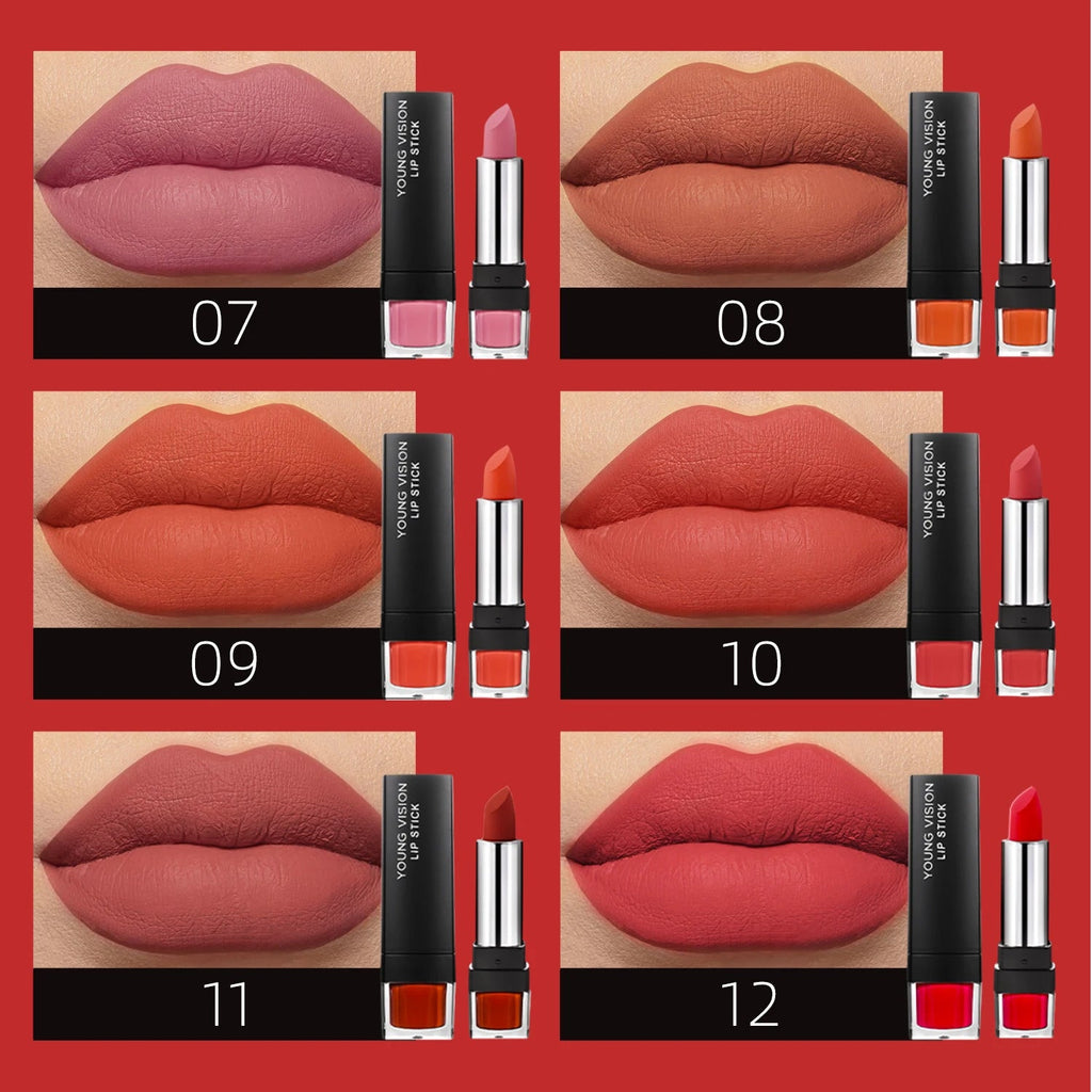 12 Color Velvet Matte Lipstick — Long - Lasting Waterproof Non - Transfer Natural Lipstick for Women - Mzunye