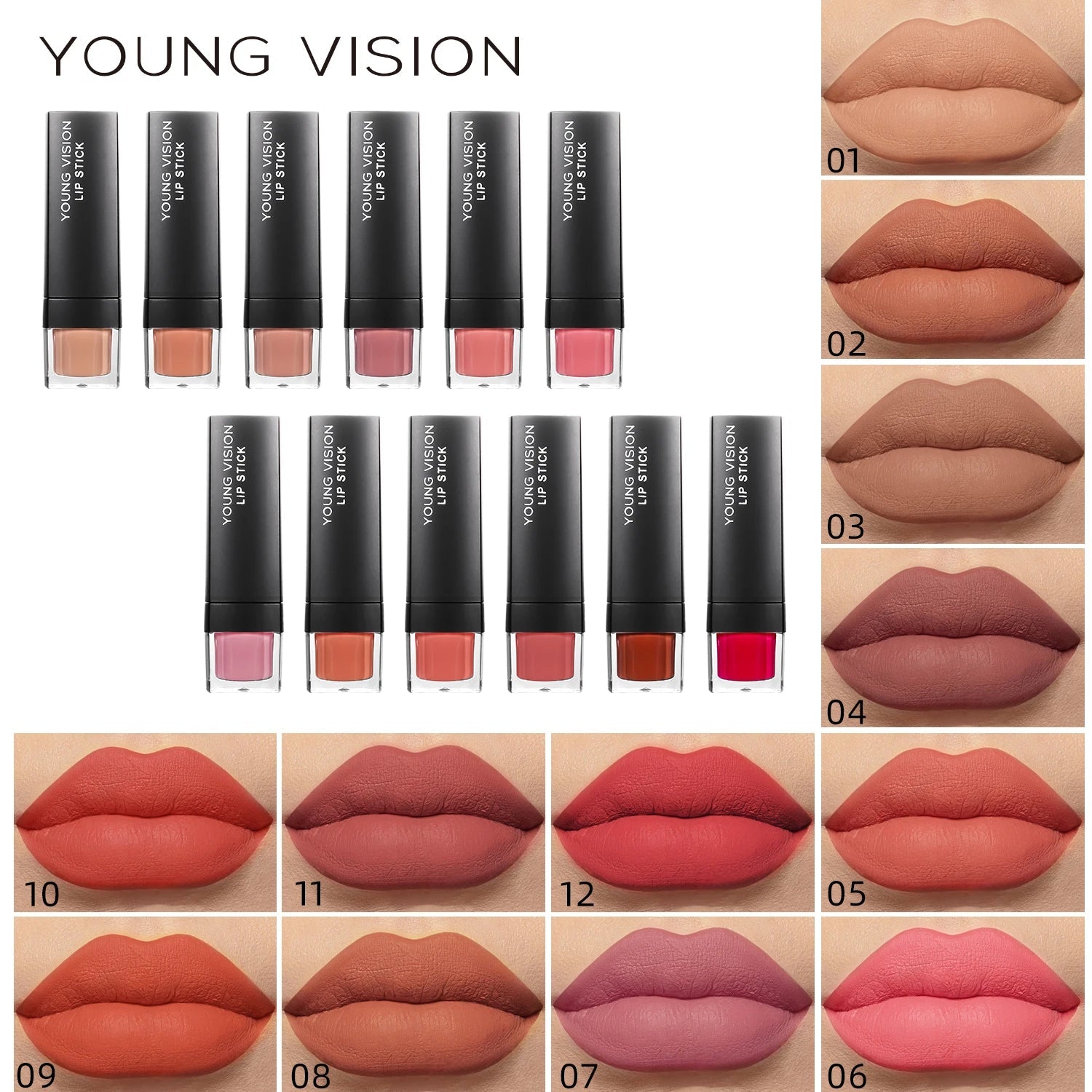 12 Color Velvet Matte Lipstick — Long - Lasting Waterproof Non - Transfer Natural Lipstick for Women - Mzunye