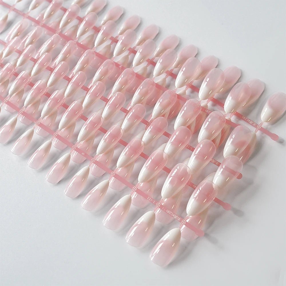 120pcs Blush Pink Gradient Press - On Nails — Ultra - Tender Almond Gel French Full Cover Fake Nail Tips - Mzunye