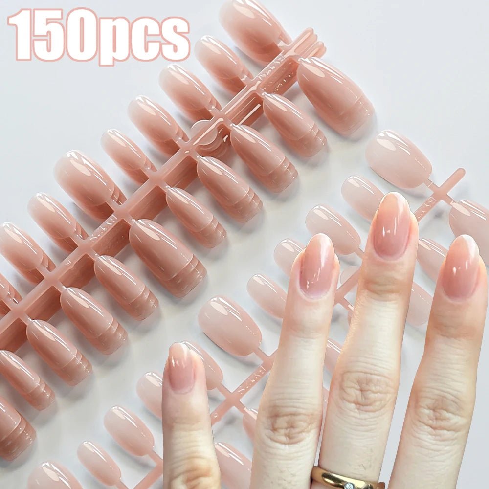 120pcs Blush Pink Gradient Press - On Nails — Ultra - Tender Almond Gel French Full Cover Fake Nail Tips - Mzunye