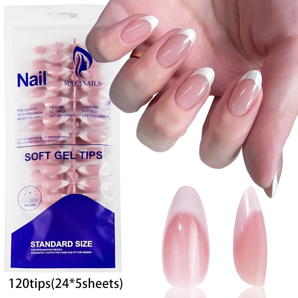 120pcs Blush Pink Gradient Press - On Nails — Ultra - Tender Almond Gel French Full Cover Fake Nail Tips - Mzunye