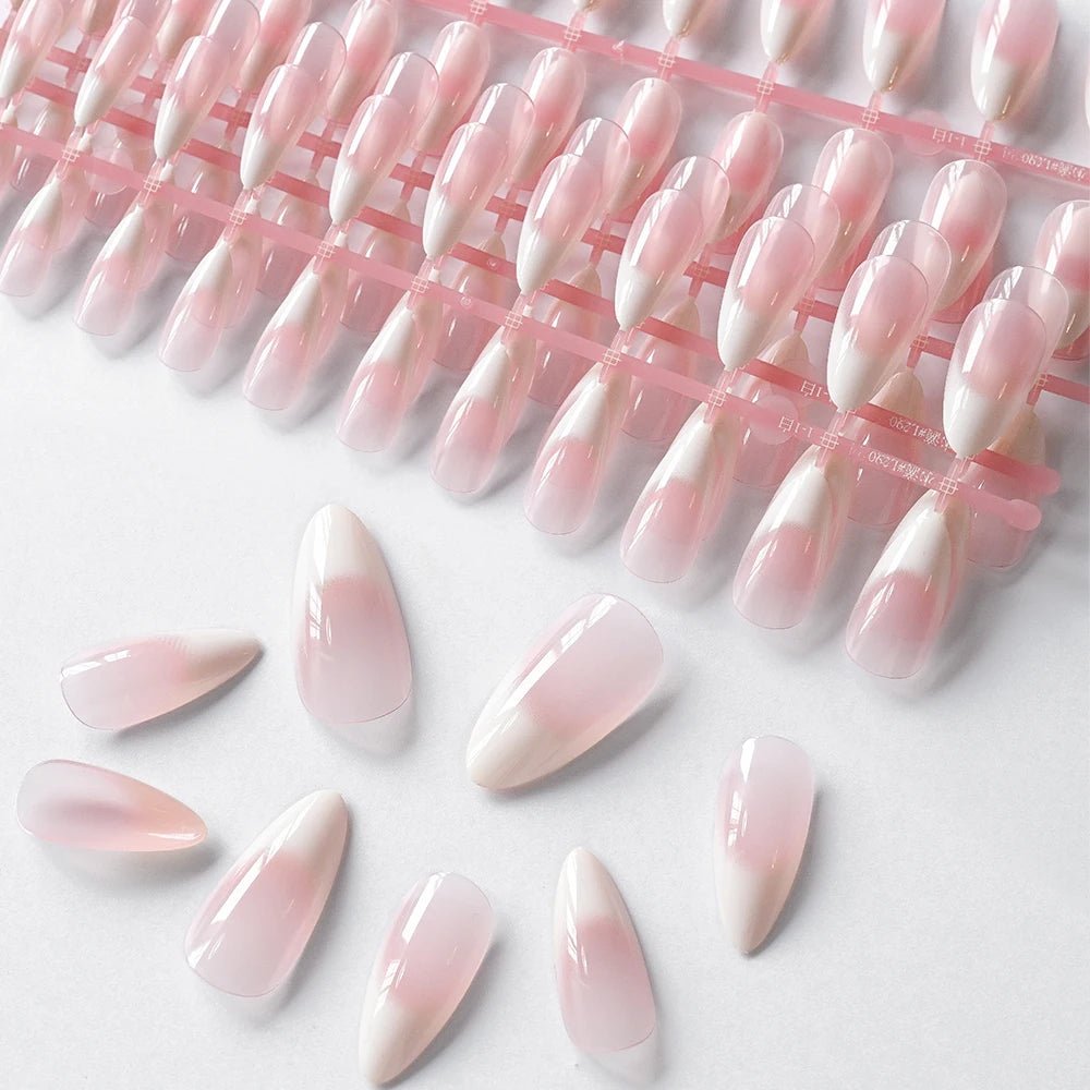 120pcs Blush Pink Gradient Press - On Nails — Ultra - Tender Almond Gel French Full Cover Fake Nail Tips - Mzunye