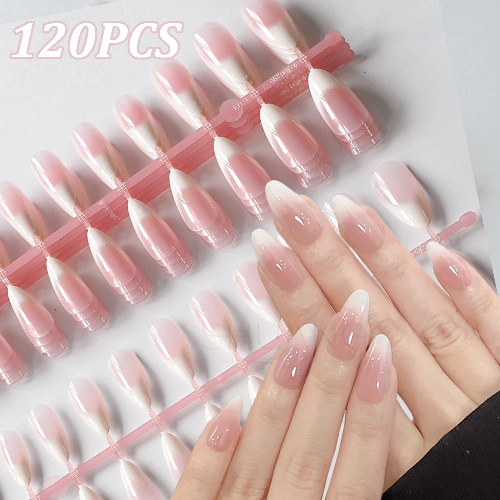 120pcs Blush Pink Gradient Press - On Nails — Ultra - Tender Almond Gel French Full Cover Fake Nail Tips - Mzunye