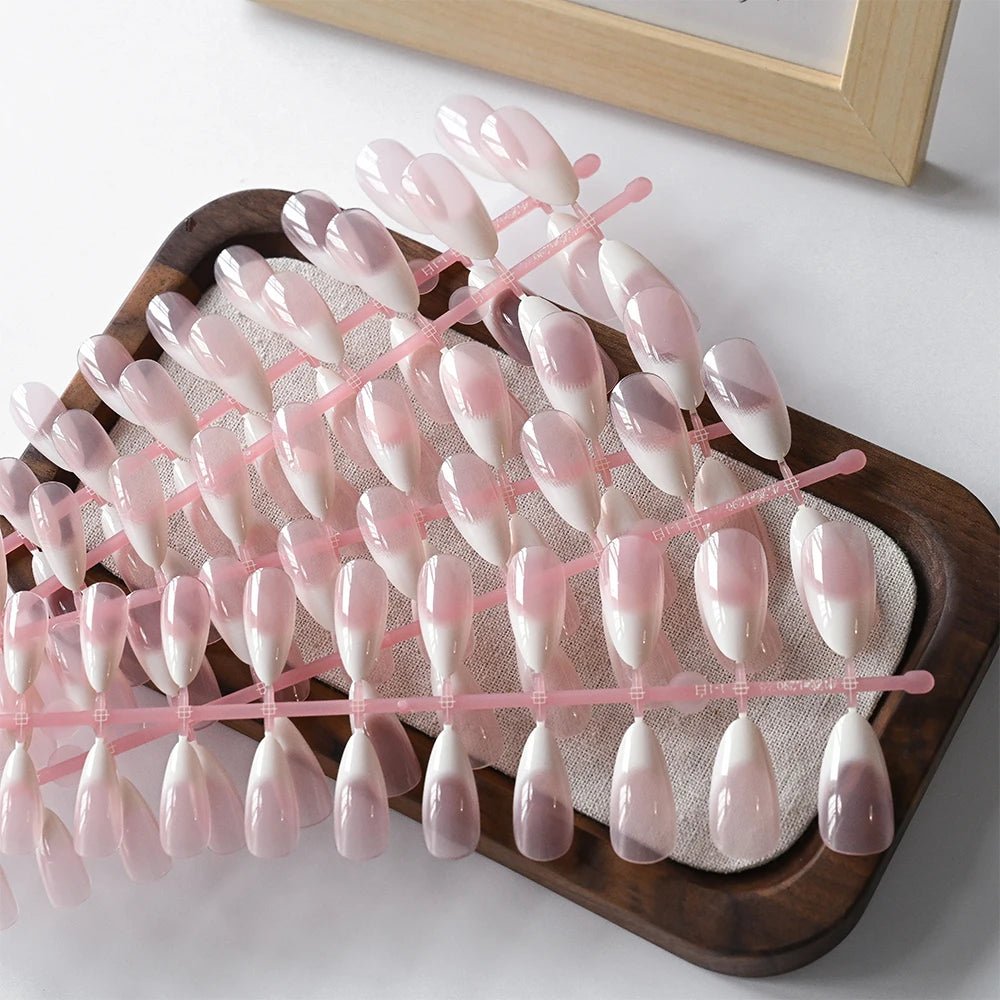 120pcs Blush Pink Gradient Press - On Nails — Ultra - Tender Almond Gel French Full Cover Fake Nail Tips - Mzunye
