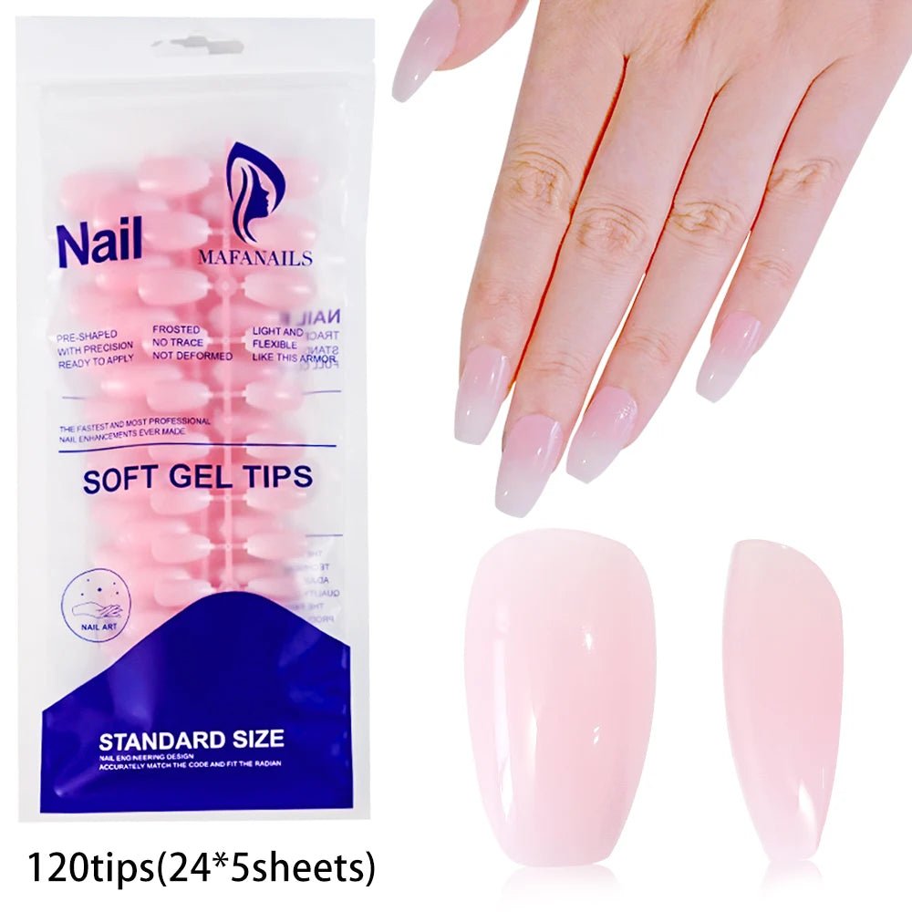 120pcs Blush Pink Gradient Press - On Nails — Ultra - Tender Almond Gel French Full Cover Fake Nail Tips - Mzunye