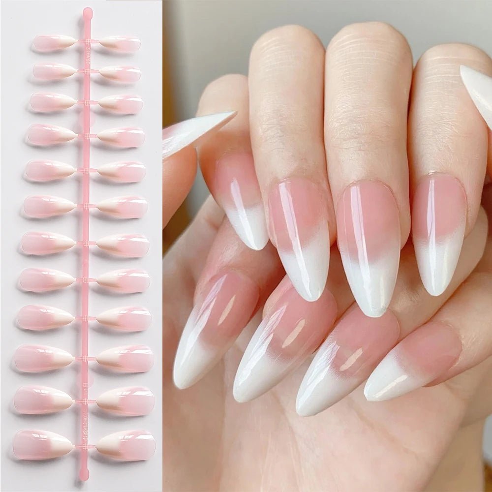 120pcs Blush Pink Gradient Press - On Nails — Ultra - Tender Almond Gel French Full Cover Fake Nail Tips - Mzunye