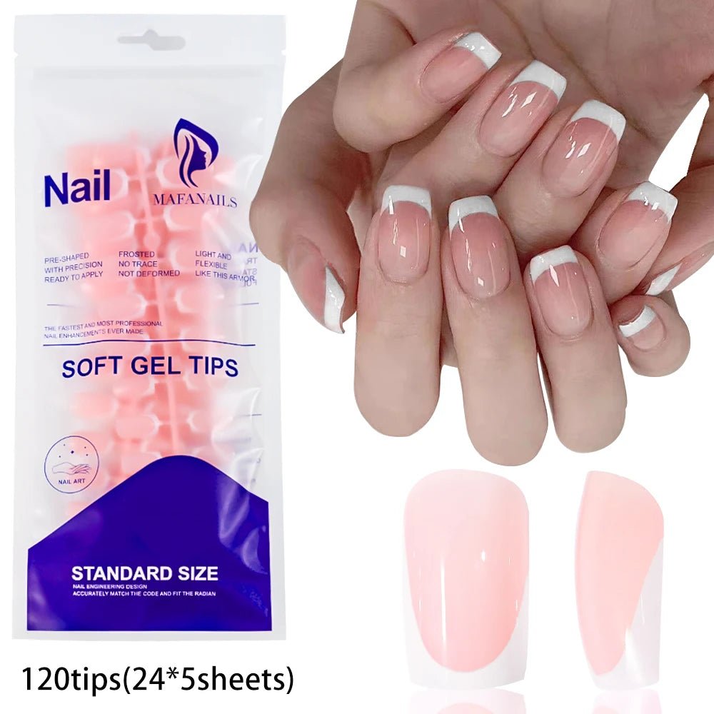 120pcs Blush Pink Gradient Press - On Nails — Ultra - Tender Almond Gel French Full Cover Fake Nail Tips - Mzunye