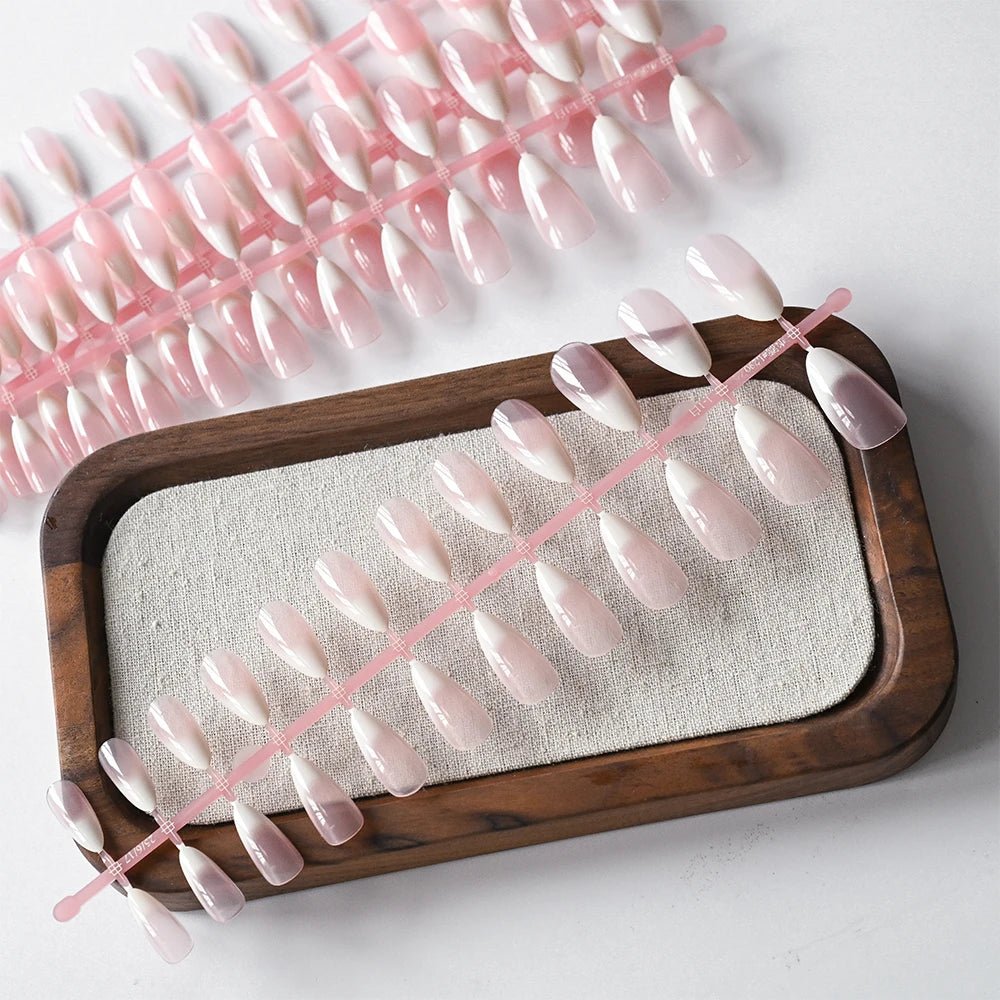 120pcs Blush Pink Gradient Press - On Nails — Ultra - Tender Almond Gel French Full Cover Fake Nail Tips - Mzunye