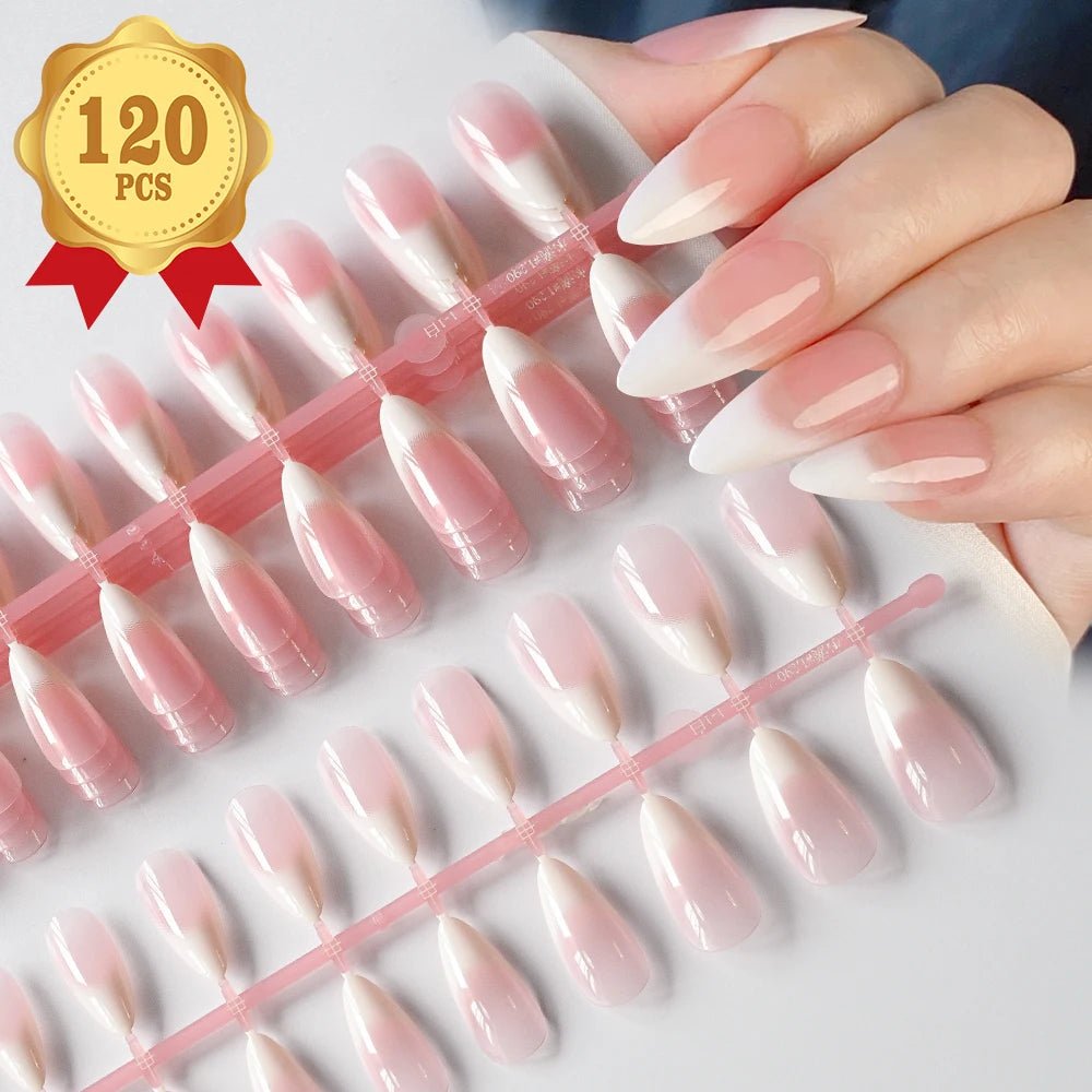 120pcs Blush Pink Gradient Press - On Nails — Ultra - Tender Almond Gel French Full Cover Fake Nail Tips - Mzunye