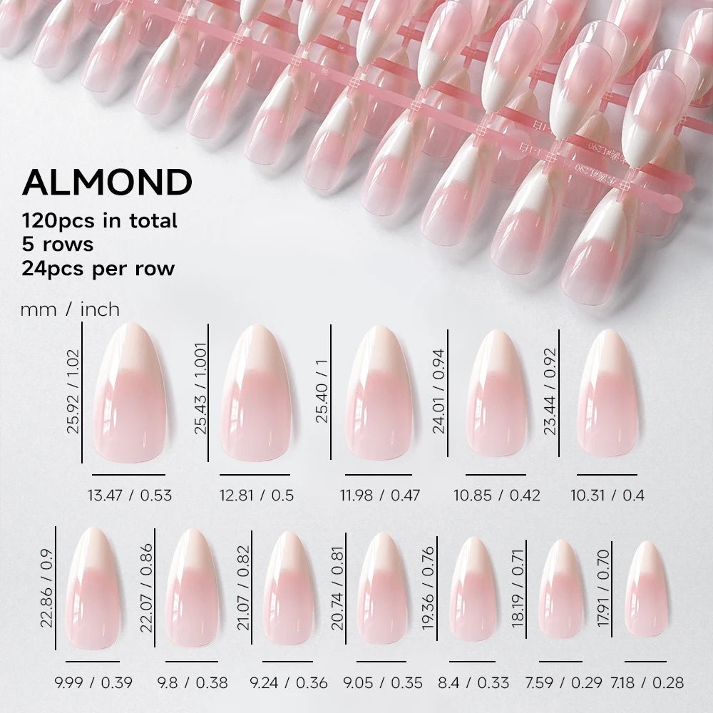120pcs Blush Pink Gradient Press - On Nails — Ultra - Tender Almond Gel French Full Cover Fake Nail Tips - Mzunye