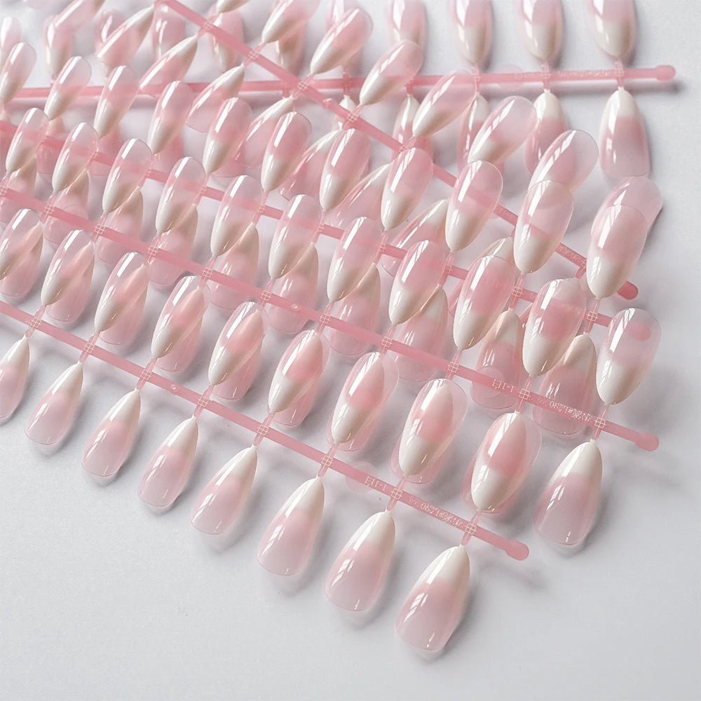 120pcs Blush Pink Gradient Press - On Nails — Ultra - Tender Almond Gel French Full Cover Fake Nail Tips - Mzunye