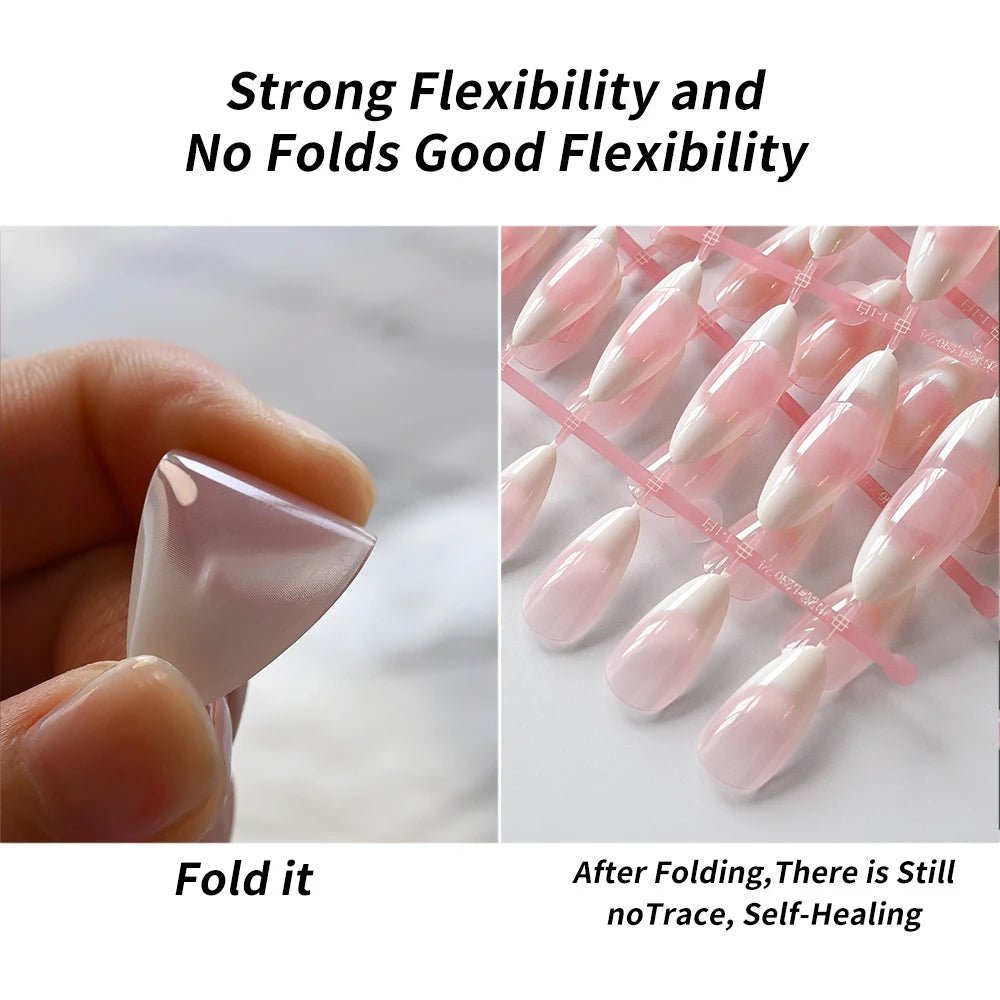 120pcs Blush Pink Gradient Press - On Nails — Ultra - Tender Almond Gel French Full Cover Fake Nail Tips - Mzunye