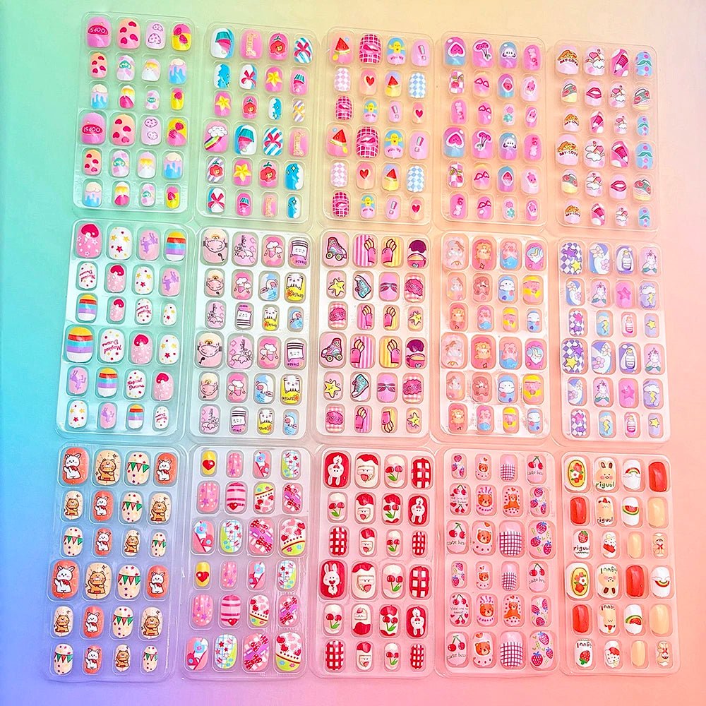 120pcs Cartoon Press - On Nails for Girls — 5 Cute Styles Kids Fake Nails Gift Set - Mzunye