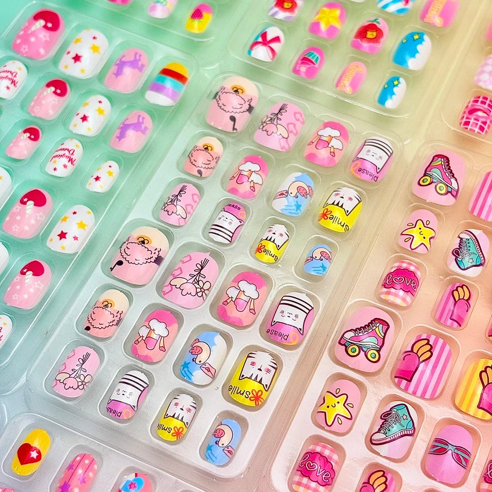 120pcs Cartoon Press - On Nails for Girls — 5 Cute Styles Kids Fake Nails Gift Set - Mzunye