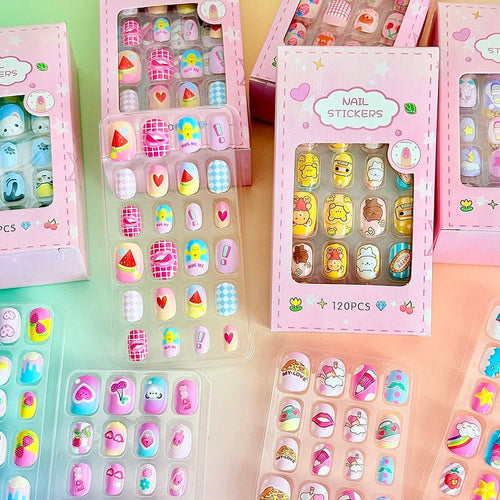 120pcs Cartoon Press - On Nails for Girls — 5 Cute Styles Kids Fake Nails Gift Set - Mzunye