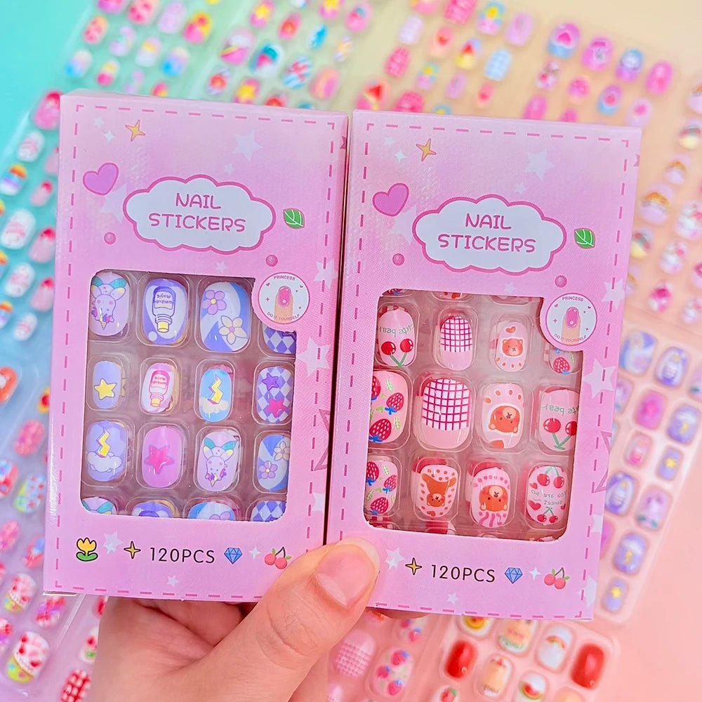 120pcs Cartoon Press - On Nails for Girls — 5 Cute Styles Kids Fake Nails Gift Set - Mzunye