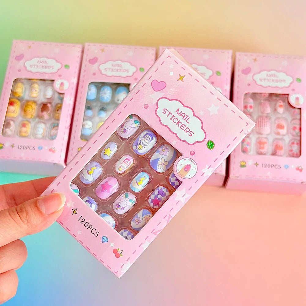 120pcs Cartoon Press - On Nails for Girls — 5 Cute Styles Kids Fake Nails Gift Set - Mzunye