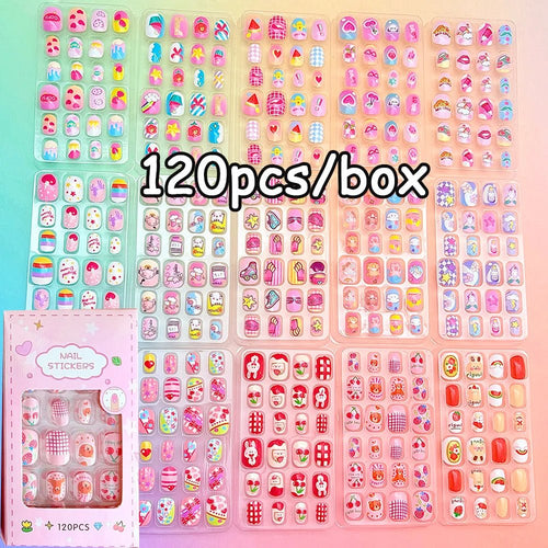 120pcs Cartoon Press - On Nails for Girls — 5 Cute Styles Kids Fake Nails Gift Set - Mzunye