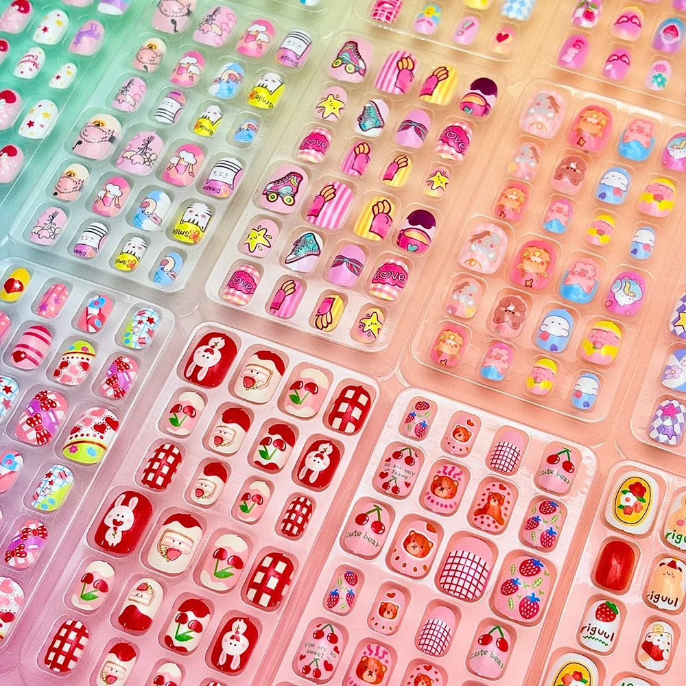 120pcs Cartoon Press - On Nails for Girls — 5 Cute Styles Kids Fake Nails Gift Set - Mzunye