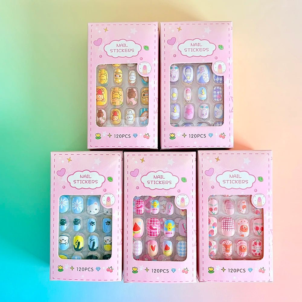 120pcs Cartoon Press - On Nails for Girls — 5 Cute Styles Kids Fake Nails Gift Set - Mzunye