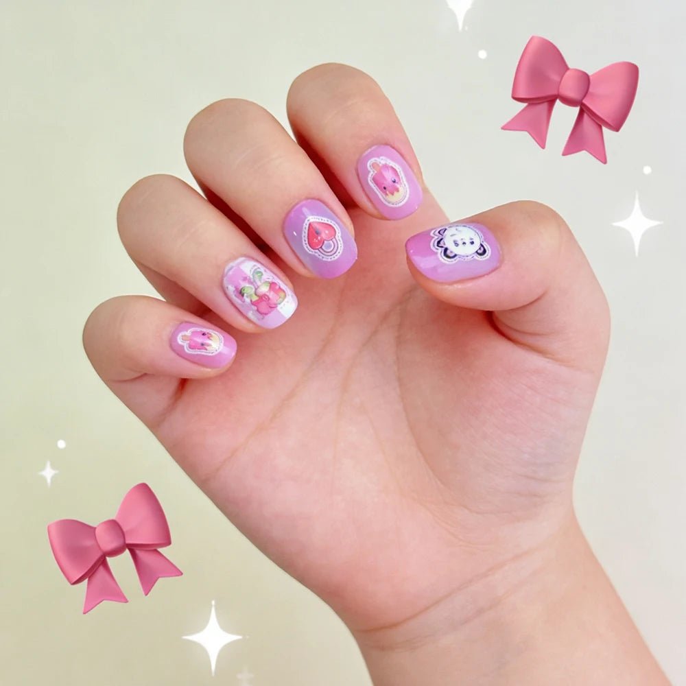 120pcs Cartoon Press - On Nails for Girls — 5 Cute Styles Kids Fake Nails Gift Set - Mzunye