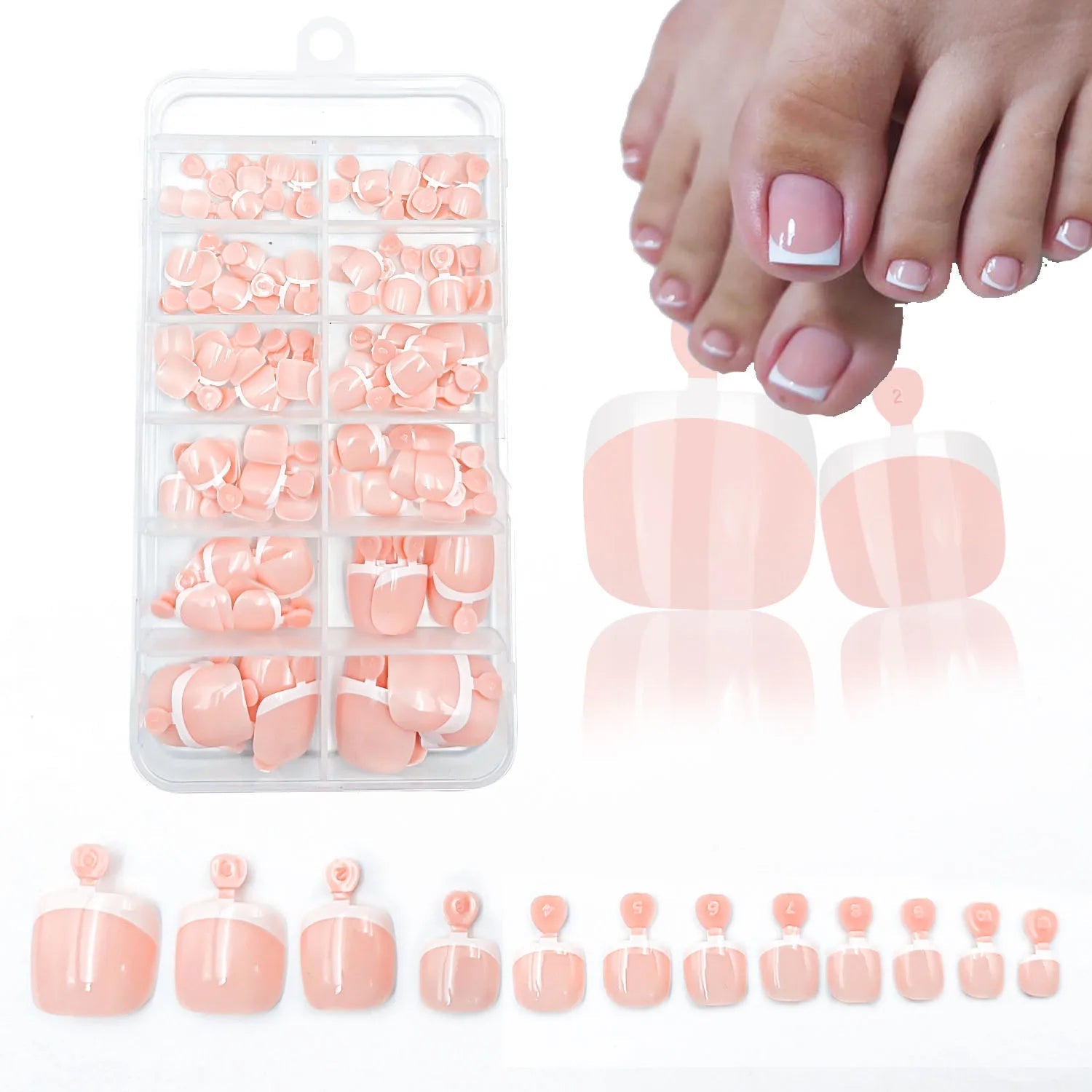 120pcs French Press - On Toenails — Glossy Blush Pink Square Short Fake Toe Nail Set - Mzunye