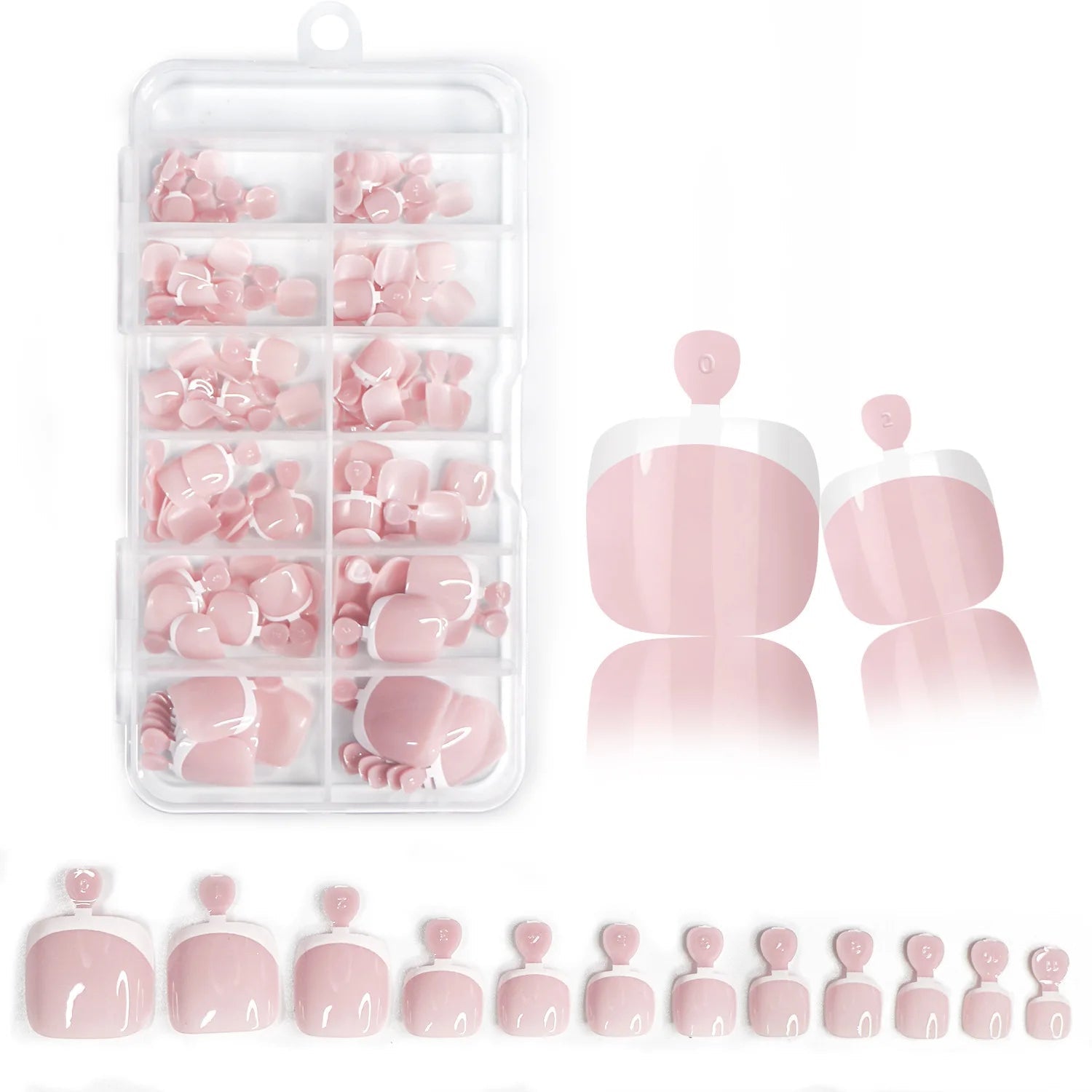 120pcs French Press - On Toenails — Glossy Blush Pink Square Short Fake Toe Nail Set - Mzunye