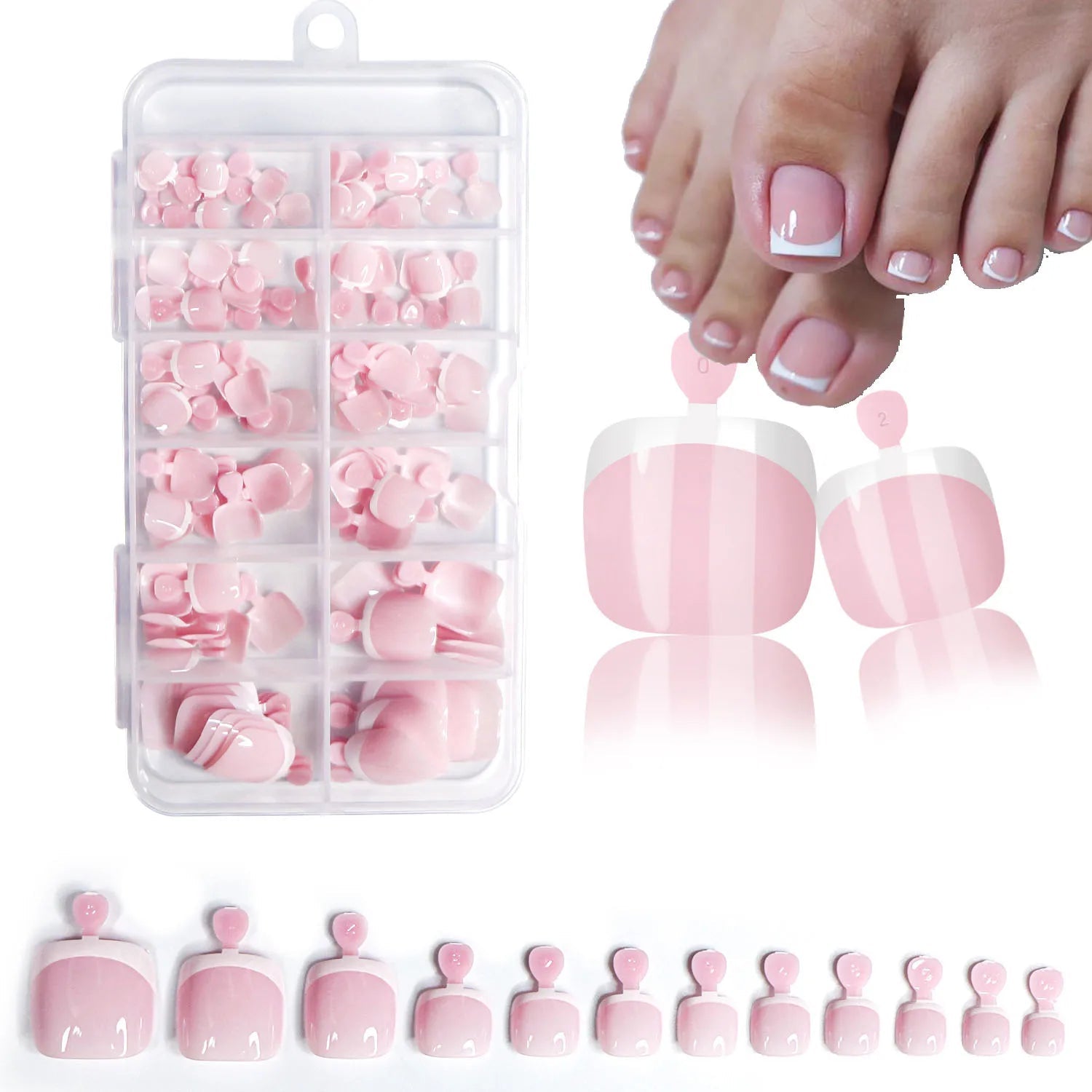 120pcs French Press - On Toenails — Glossy Blush Pink Square Short Fake Toe Nail Set - Mzunye