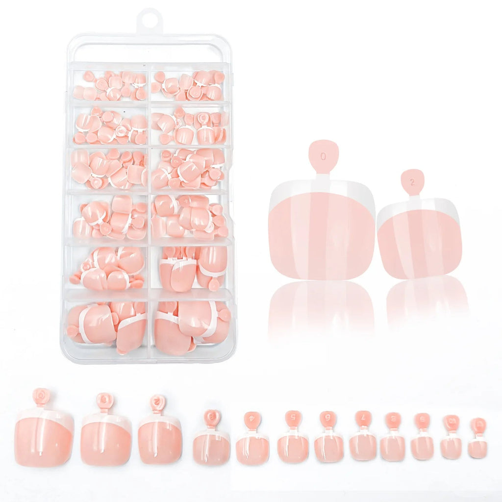120pcs French Press - On Toenails — Glossy Blush Pink Square Short Fake Toe Nail Set - Mzunye